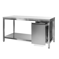 VM Europa Edelstahl Arbeitstisch mit Grundboden, Abfallbehälter rechts, Premium - alle Größen montiert: 140 x 70 cm / ohne Aufkantung / fertig montiert Image