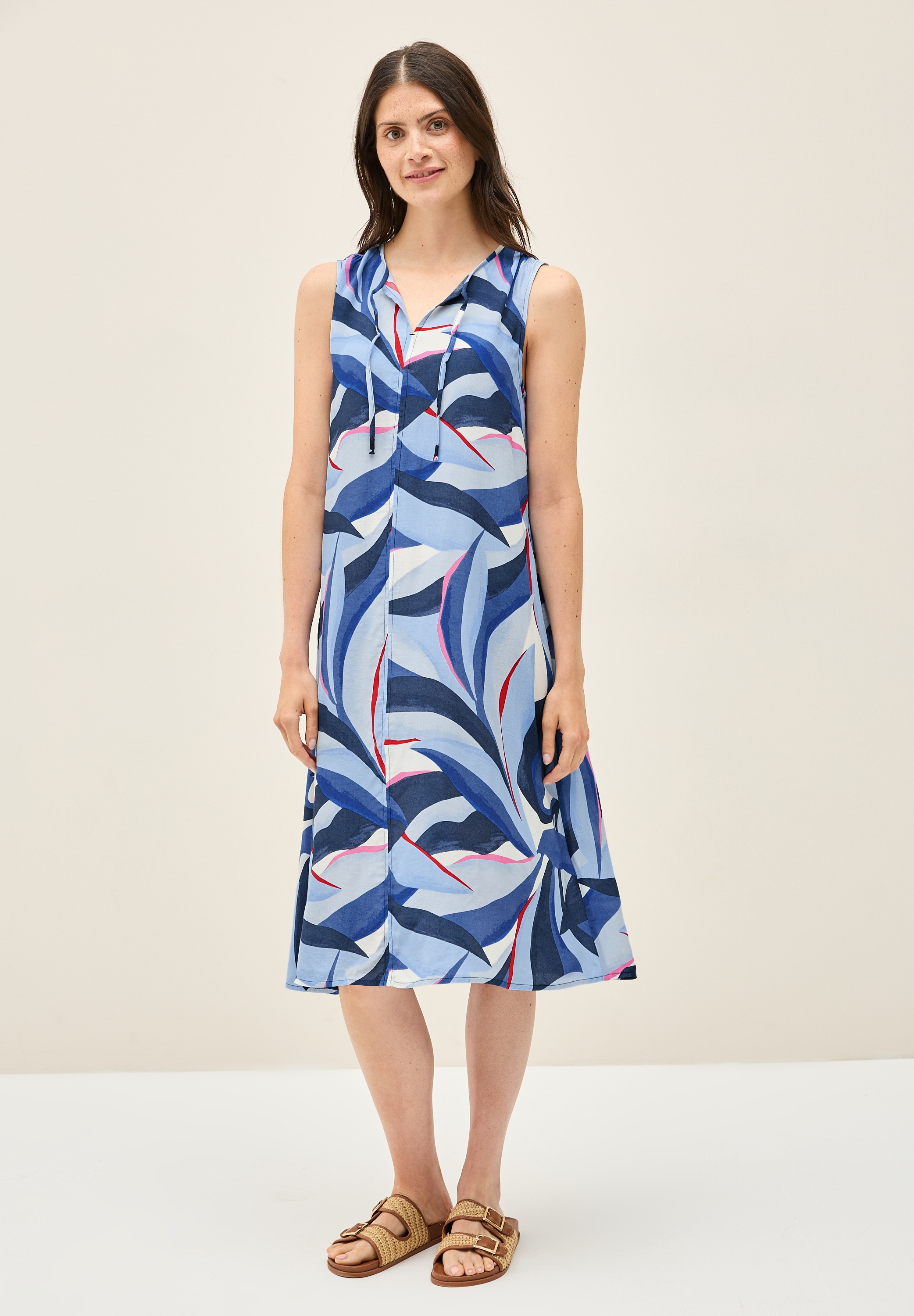 Midikleid CECIL, Damen, Gr. M (40), US-Größen, blau (urban navy blau), Stoff, 100% Viskose, bedruckt, comfort fit wadenlang, Rundhals, abgesteppt, Kleider Midikleid, aus Viskose