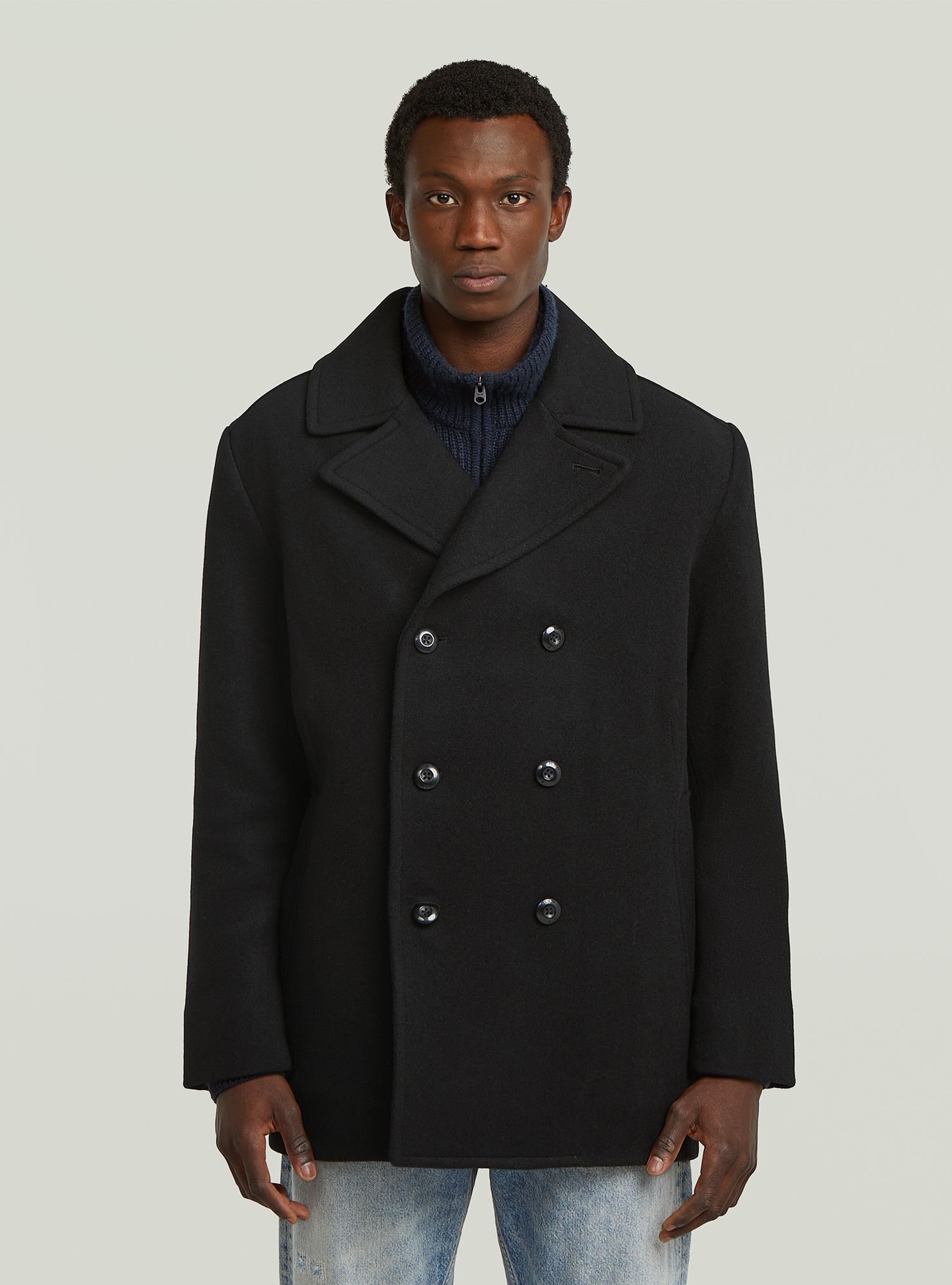 Outdoorjacke G-STAR "Wool Peacoat", Herren, Gr. S, dk schwarz, Obermaterial: 51% Wolle, 33% Polyester, 11% Acrylglas, 4% Polyamid, 1% Baumwolle, Jacken Outdoorjacke