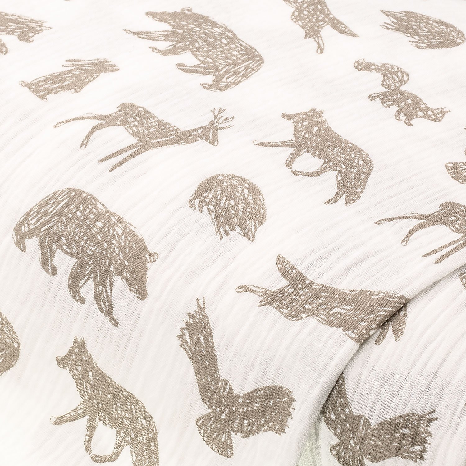 Musselin/Doppel-Gaze Waldtiere“, weiß/greige Image