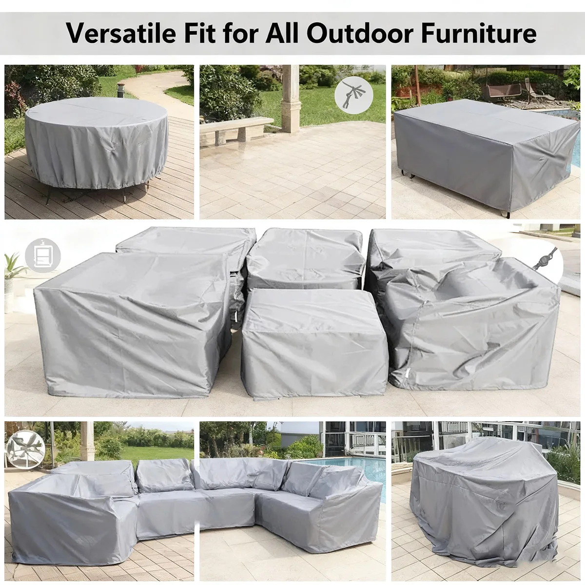 Viele Größen, wasserdichte Abdeckung für Terrasse, Gartenmöbel, Regen- und Schneestuhlhussen, Sofa, Tisch und Stuhl, Staubschutz