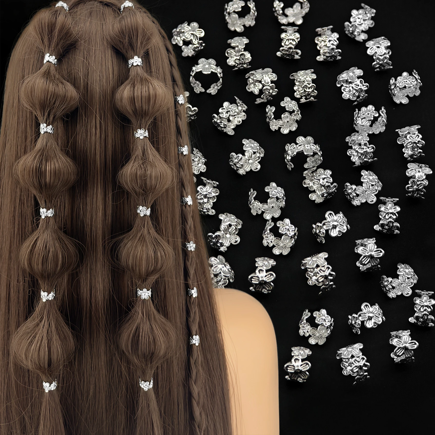 40Pcs Legierung Haar Zöpfe Ringe Vintage Haar Pins Für Dreadlock Frauen Mädchen Haar Zubehör Loc Haar Schmuck für Braidsa Image