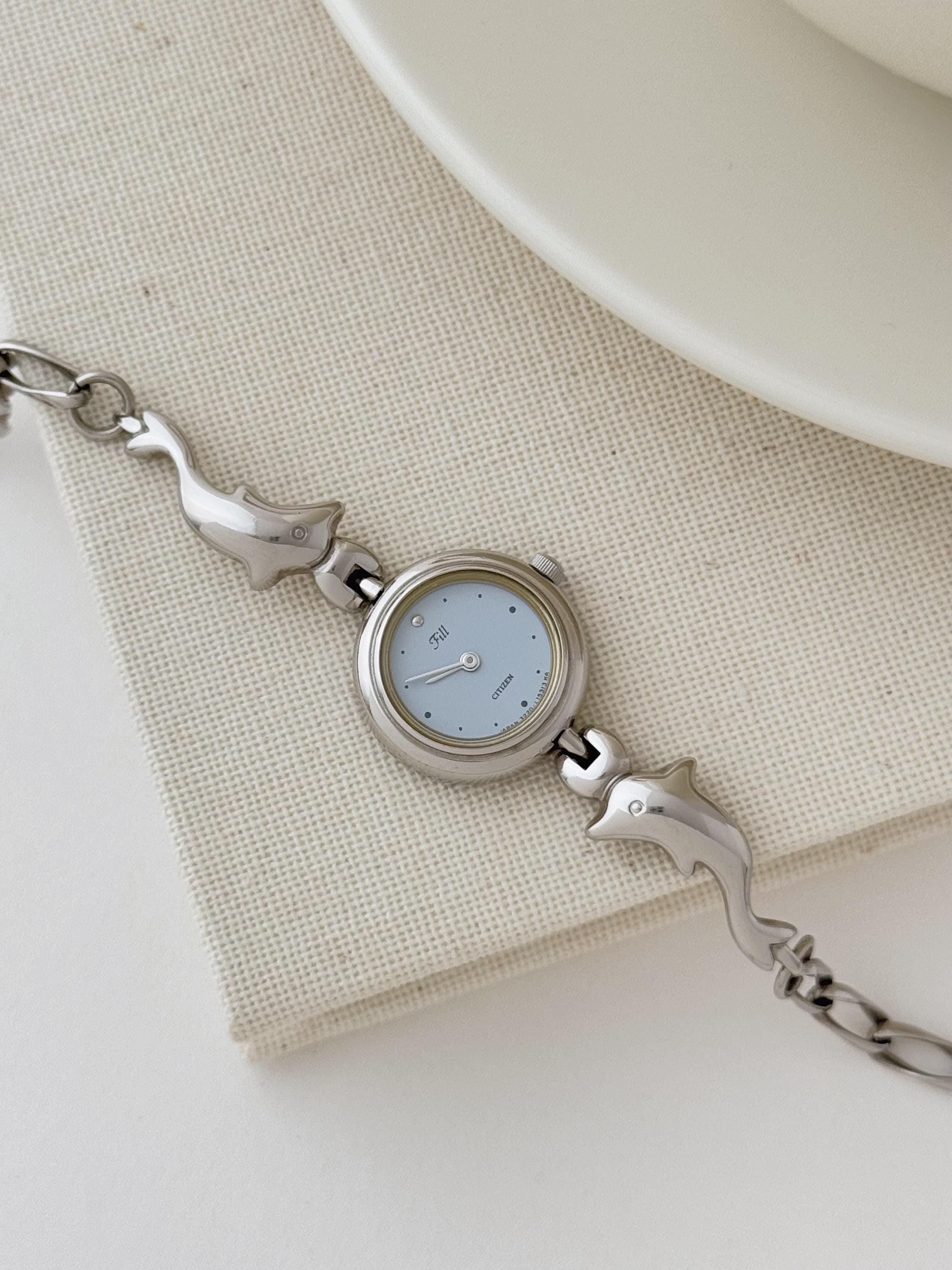 Orologio da polso vintage Citizen Fill con bracciale a catena color argento, orologio da polso vintage da donna