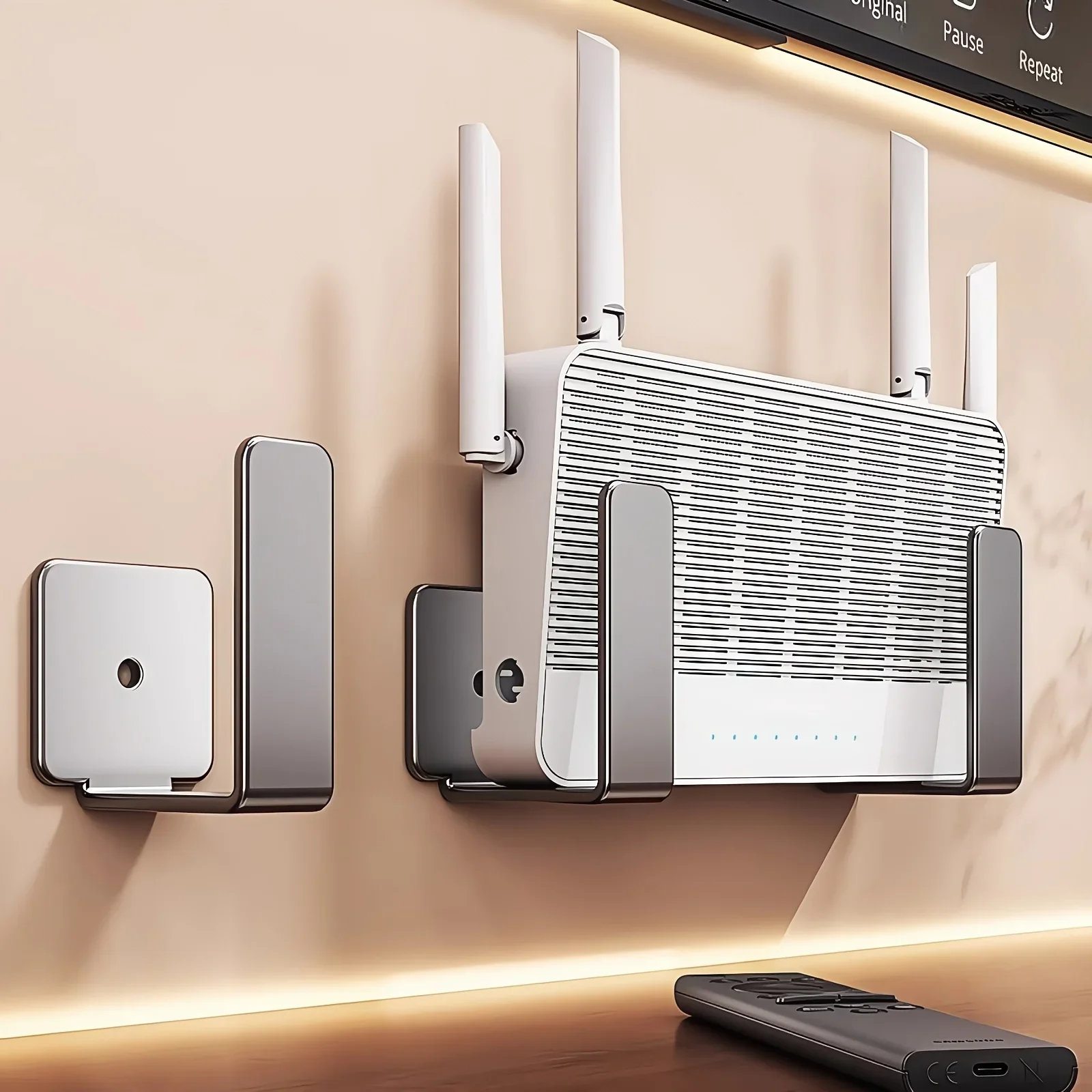 Router-Aufbewahrungsbox ohne Bohren für Wandmontage | TV Network Fiber Set Topbox-Halter | Multifunktionales Regal für Mediengeräte Image