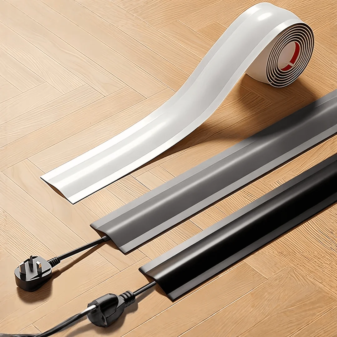 1PC 1m/39,37in PVC Boden Kabel Protector Selbstklebende Draht Abdeckung Flexible Kabel Kanal Cord Hider für Home Office Schreibtisch TV Comput Image