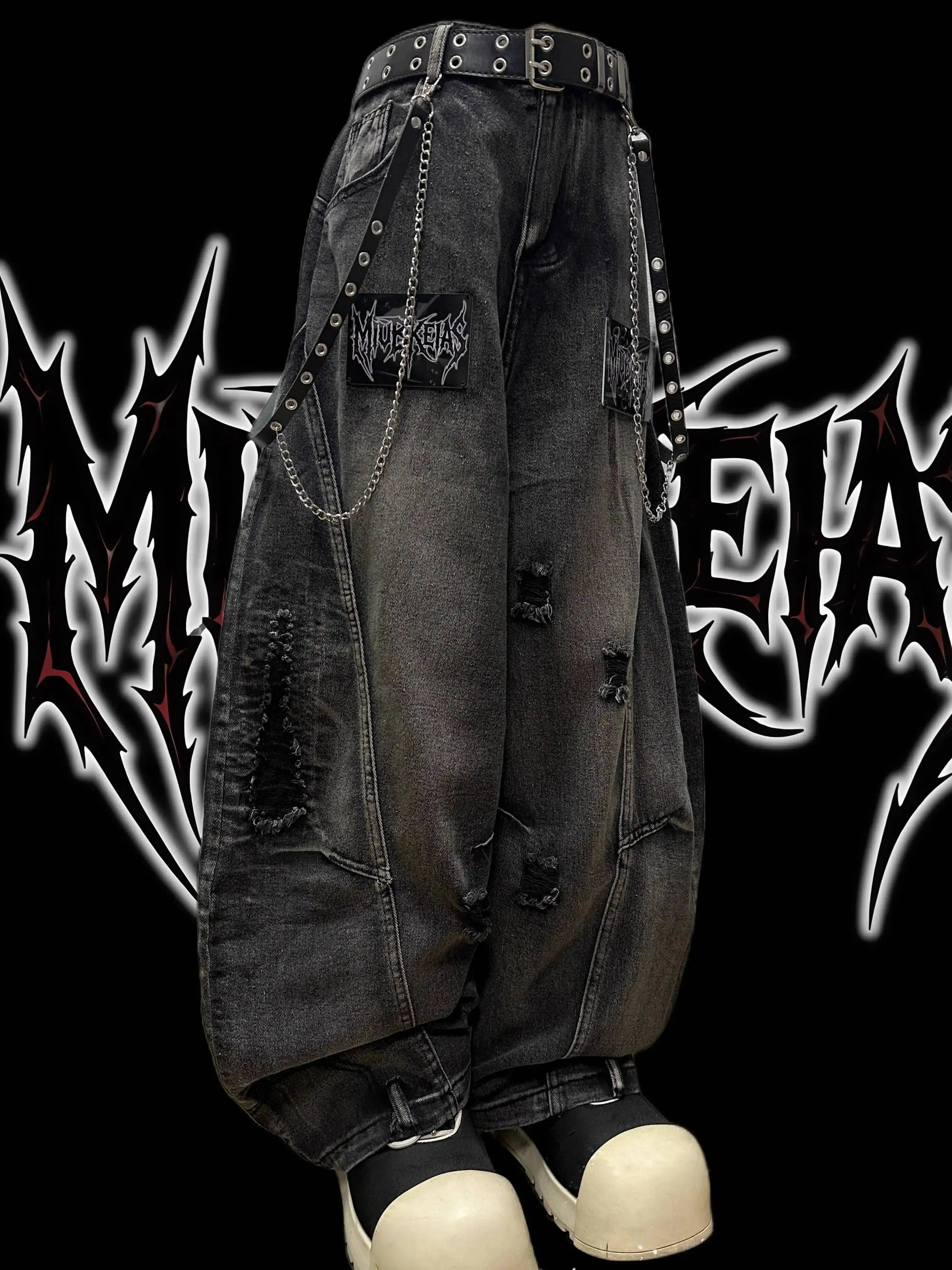 Punk Gothic Jeans Unisex Herbst Winter Street Jeans Denim Hosen Brief Distressed Lose Breite Bein Y2K Hosen