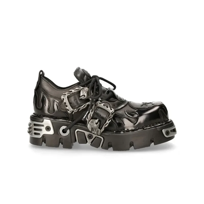 Retro-Rock-Schuhe für Männer und Frauen, neue dunkle Punk-Lederschuhe, Metall-Nischen-Low-Top-Plattformschuhe für Frauen