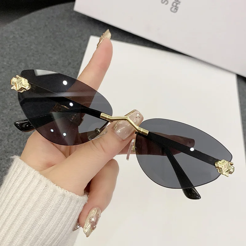 Radfahren 1/2 stücke Vintage Randlose Cat Eye Punk Sonnenbrille Frauen Luxus Metall Leopard Rahmen Design Brillen Gradienten Männer sonnenbrille Image