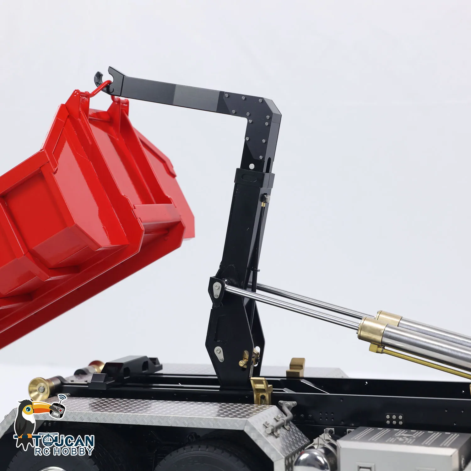 1/14 hydraulischer Voll-RC-Muldenkipper, 8 x 8 Roll-On-Off-Muldenkipper, 3-Gang-Getriebe, Differenzialsperre, Achsen, leichte Sound-LKWs