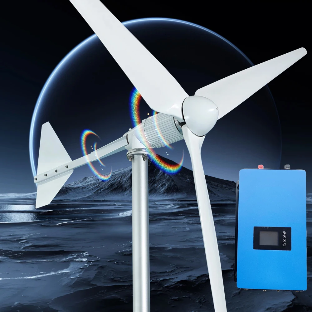 REAL POWER 2000 W Home Grid Tie System 2 kW Windturbinengenerator mit On Grid Inverter 1000 W horizontaler Windmühle MPPT-Regler Image