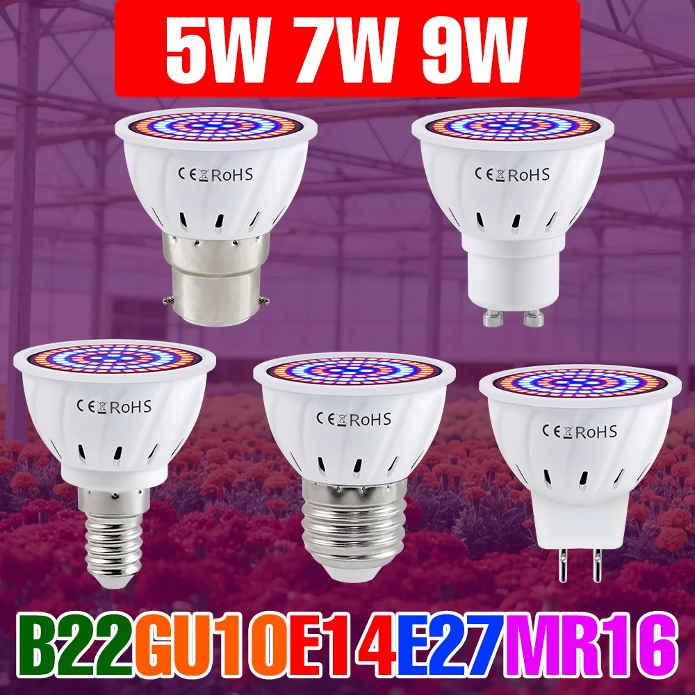 9W E27 LED Wachsen Licht E14 220V Pflanzen Lampe GU10 Strahler MR16 Indoor Blume Topf Gemüse Anbau wachsen Box Füllen Beleuchtung