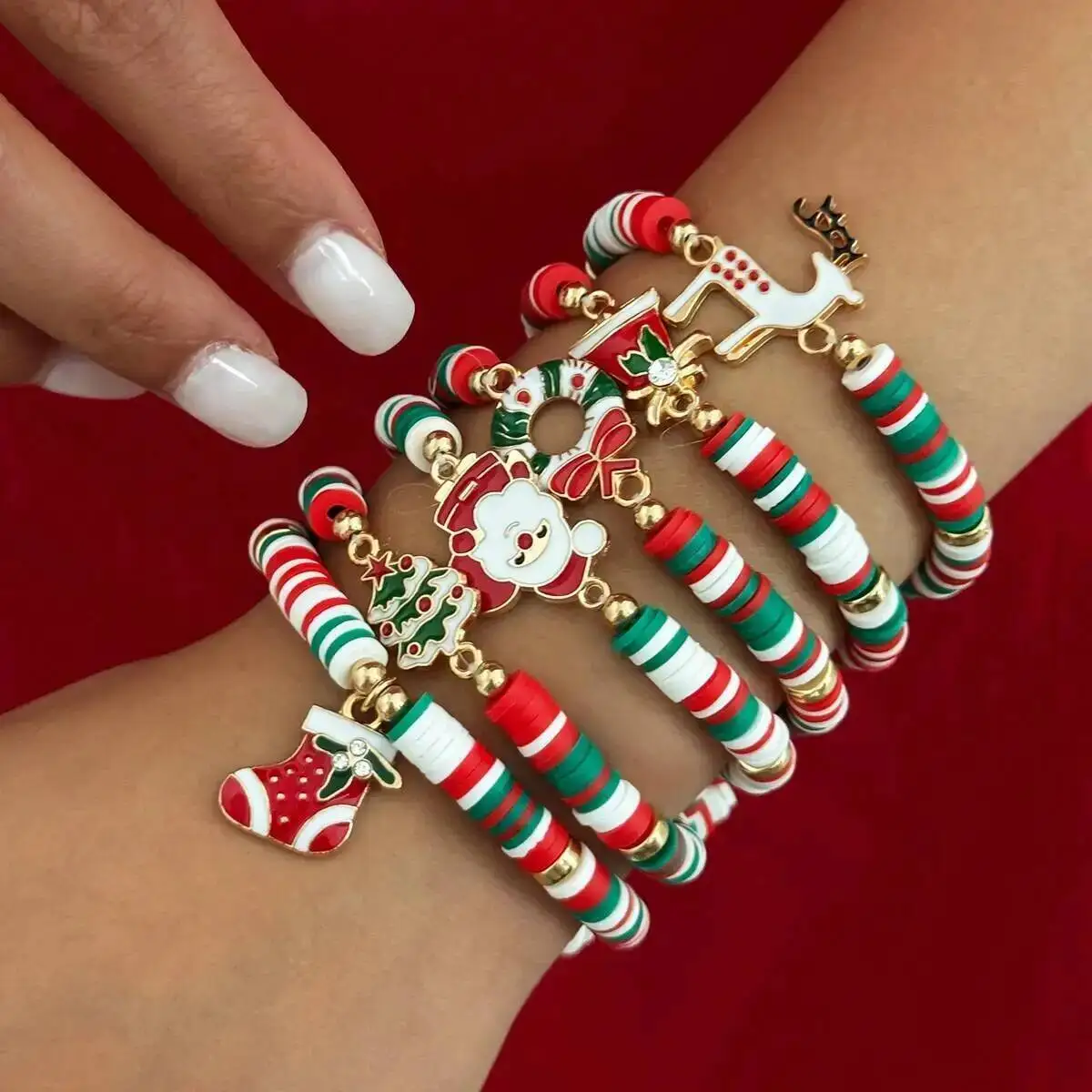 IngeSight.Z 6 Teile/satz Weihnachtsbaum Santa Claus Boot Deer Weichen Ton Armreifen Armband Frauen Trendy Armreif Schmuck Neue Jahr Geschenk Image
