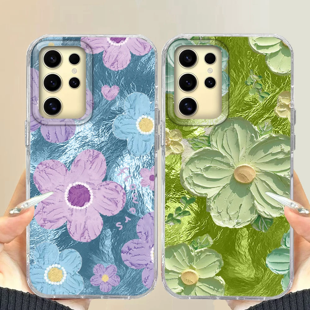 Retro Ölgemälde Luxus Blume Drucken Frauen Telefon Fall Für Samsung Galaxy S24 S22 S23 S25 S21 Plus S20 FE Ultra Shell TPU Abdeckung Image
