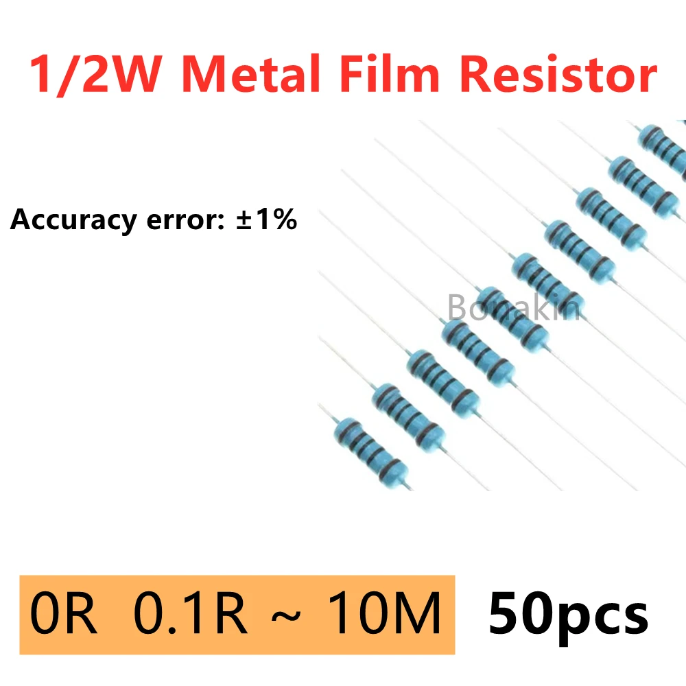 50 Stück 1/2 W 1 % 0R-10M Metallschichtwiderstand 0,1 R 150R 200R 240R 470R 1 K 2,4 K 4,7 K 10 K 24 K 51 K 750 K 0,1 0,22 100 300 470 Ohm 0,5 W Image