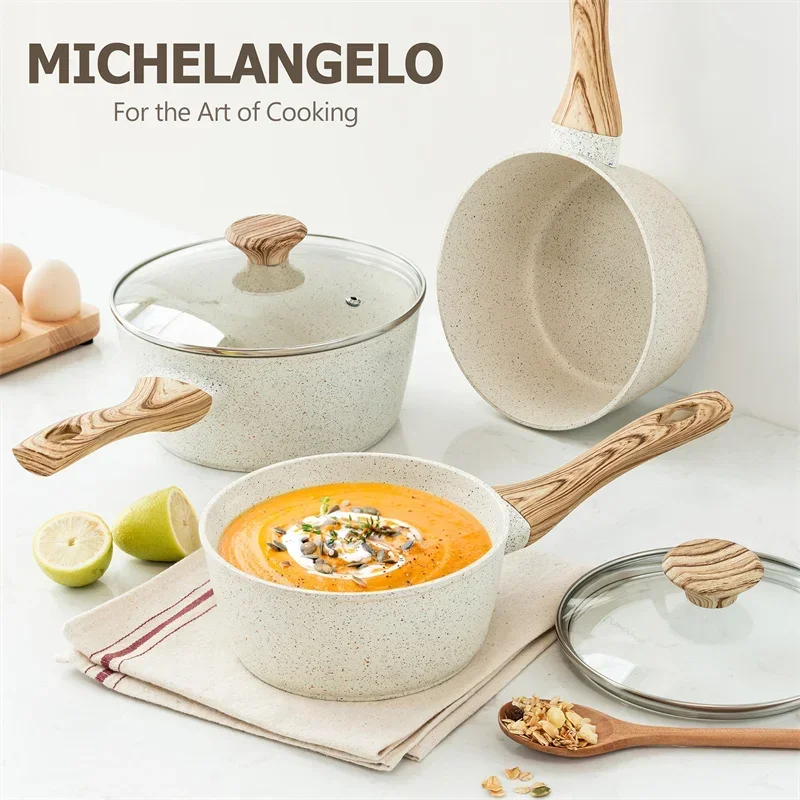 MICHELANGELO 6 Teile/satz Suppe Topf Gesundheit Granit Beschichtung Hause Milch Topf mit Anti-verbrühungen Griff Kochen Nudel Topf Küchenutensilien