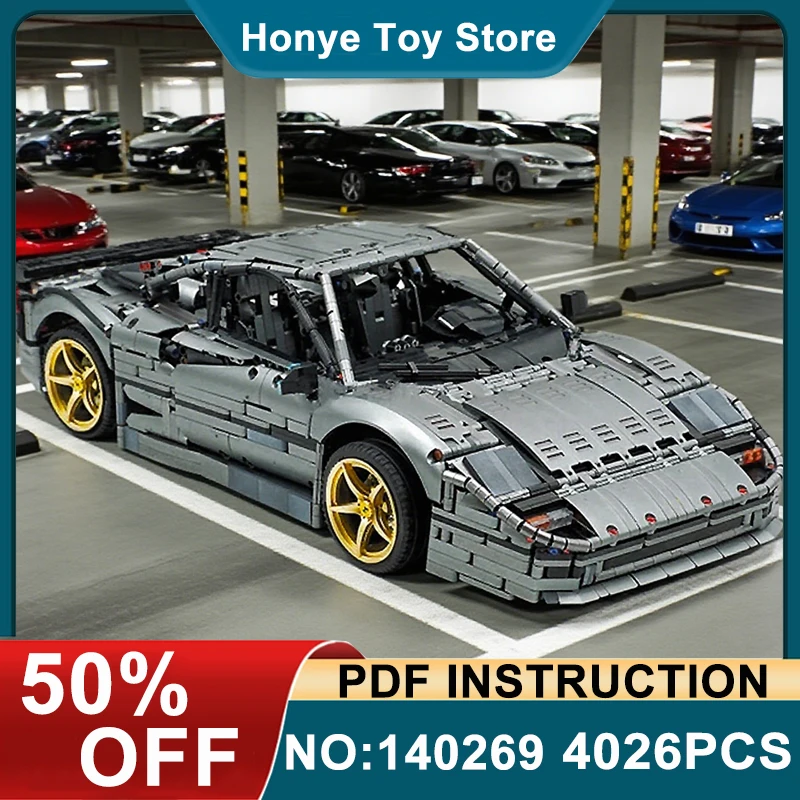 Crafted Limited Edition Silbergrau MOC F40 HyperCar 1:8 Automodell Baustein Ziegel Puzzle DIY Spielzeug Weihnachtsgeschenke Kinder Image