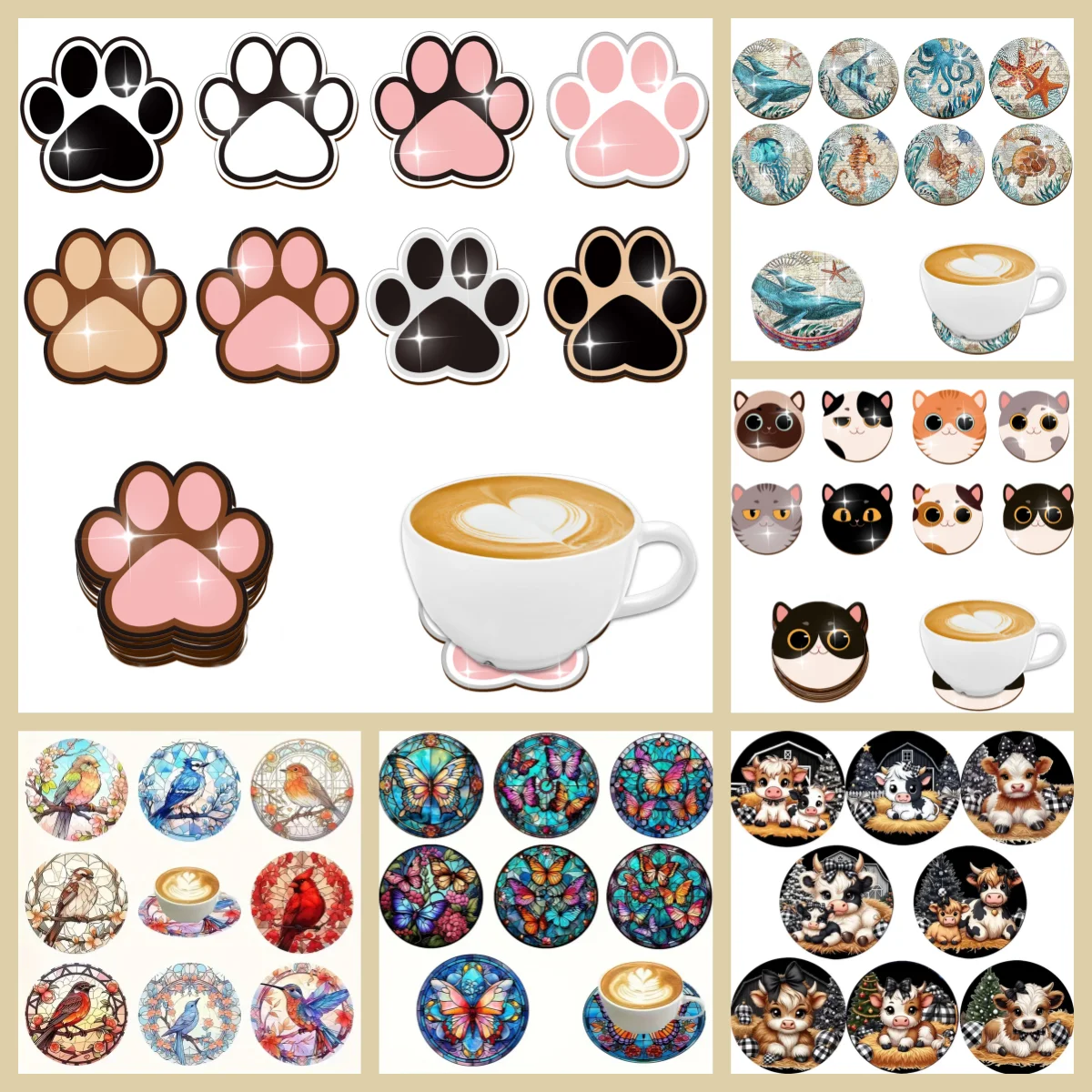 8 rutschfeste und wärmeisolierende Untersetzer mit Tiermotiv, Neujahrsgeschenke für die Wohnzimmerparty Image