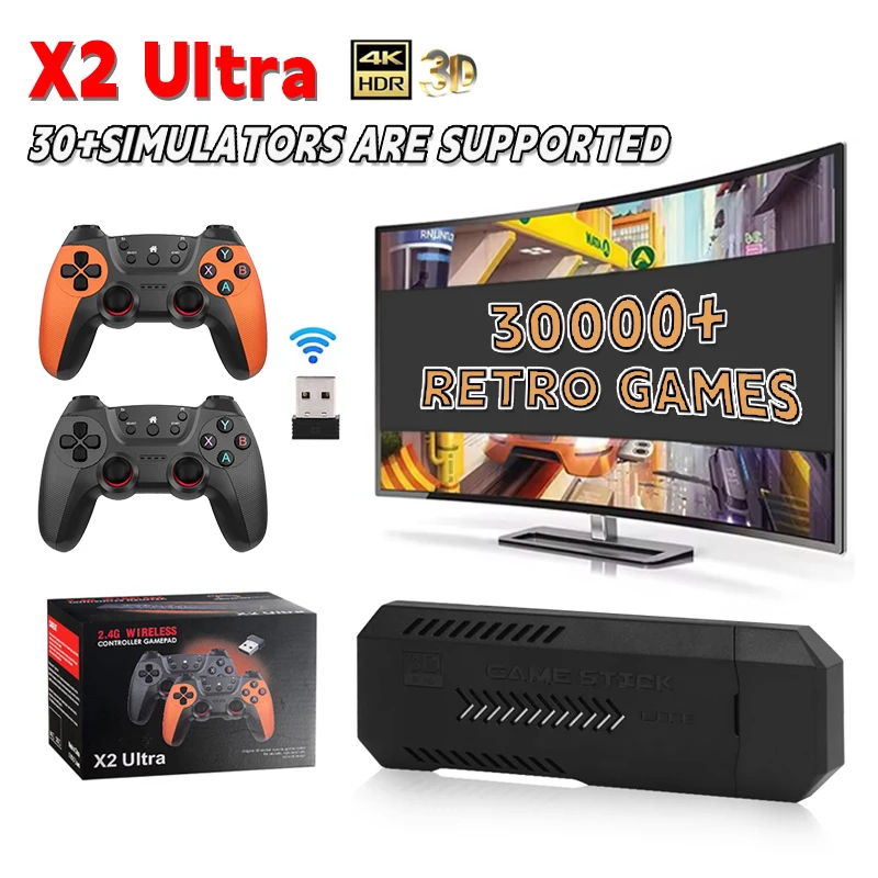X2 Ultra 4K HD Handheld Video Game Console 2.4G Wireless Controller Plug & Play Game Stick Retro Video Game Player 64G/128G/256G