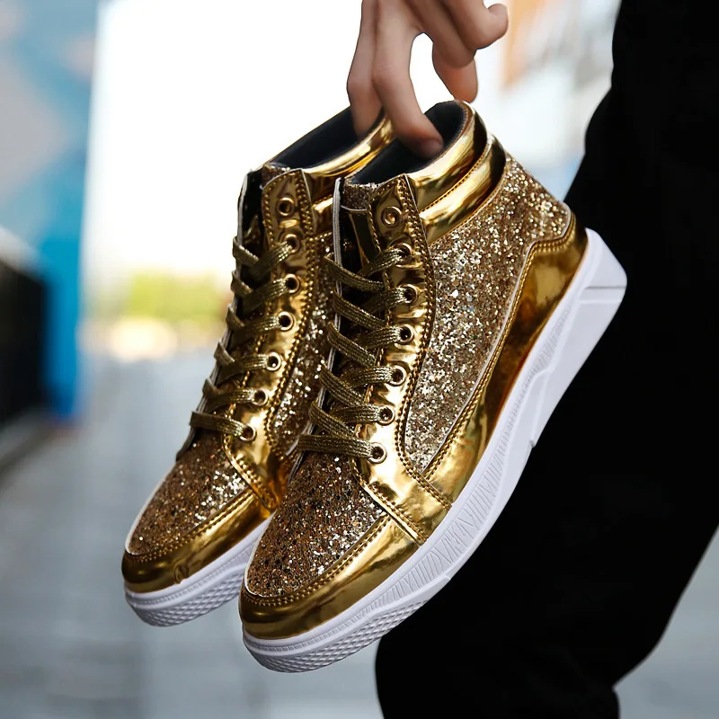 2022 mode Männer High Top Sneakers Männlichen Stiefeletten Gold Luxus Glitter Schuhe Street Hip Hop Casual Stiefel Chaussures Frühling