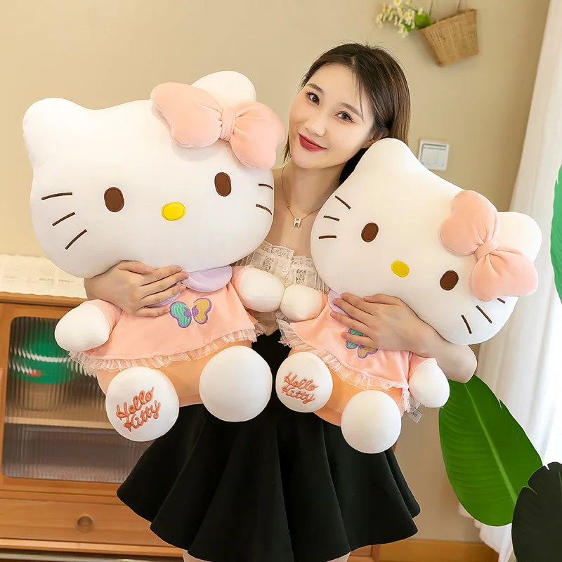 Große Größe Sanrio Hello Kitty tragen ein Schmetterlingskleid Stofftiere Niedliche Plüschtiere Kawaii Anime Cartoon Puppen Geburtstagsgeschenk für Kinder