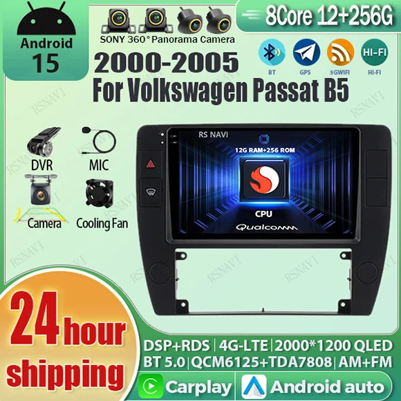 Android 15 Carplay Auto 2K Bildschirm Auto Radio Multimedia Player Für Volkswagen Passat B5 2000-2005 Autoradio Stereo kopf Einheit Image