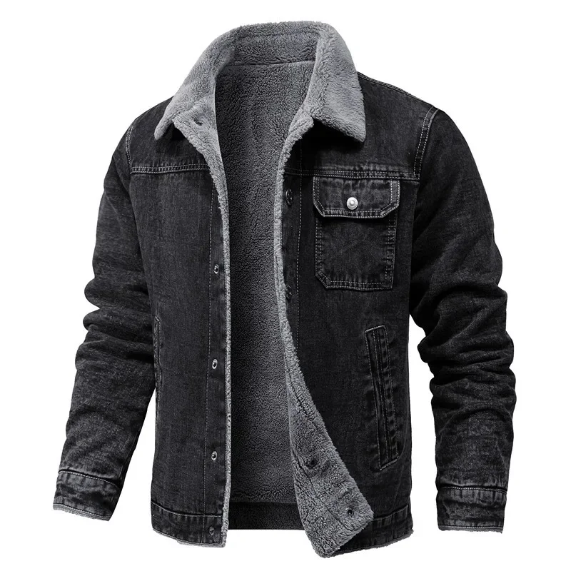 Männer Winter Schwarz Denim Jacken Fleece Warme Mäntel Gute Qualität Männlichen Casual Winter Jacken Outwear Casual Mäntel Winter Kleidung 4XL