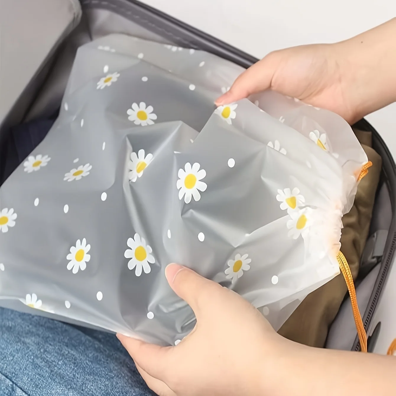 20 Stück durchsichtige Kunststoff-Aufbewahrungsbeutel für Schuhe – großer Organizer mit Kordelzug – Reise-Schuhverpackungsbeutel – modernes Blumendesign