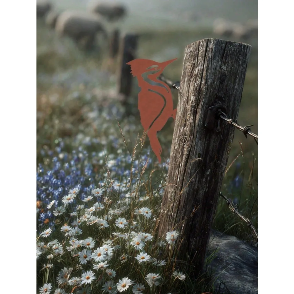 Garten-Kunstmarke, rustikale Metall-Vogel-Silhouette, Wanddekoration – Specht und Robin, Außenzaun, Terrasse, Hof, Halloween, Weihnachtsgeschenk