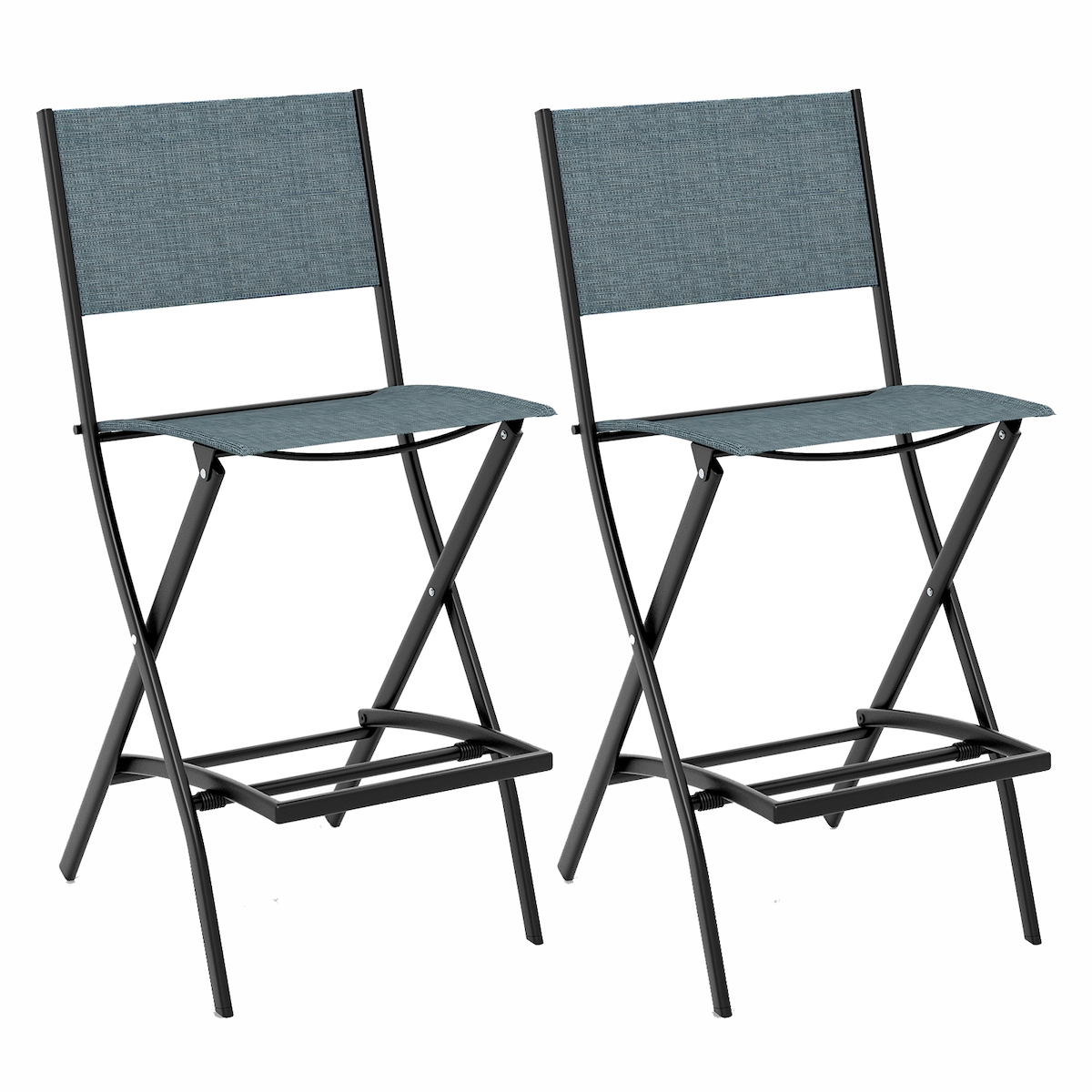 COSTWAY Set mit 2 Outdoor-Barhockern, klappbare Barstühle mit Rückenlehne und Fußstütze, 46 x 57 x 102 cm, blau Image