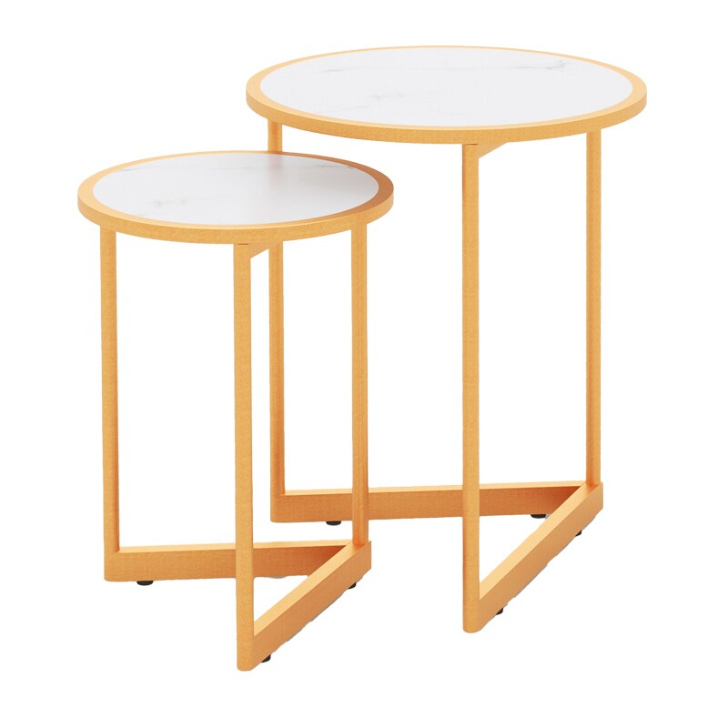 COSTWAY Set aus 2 Couchtischen in Marmoroptik, Beistelltisch aus Holz mit goldfarbenen Metallbeinen, 40 x 40 x 51 cm, weiß Image
