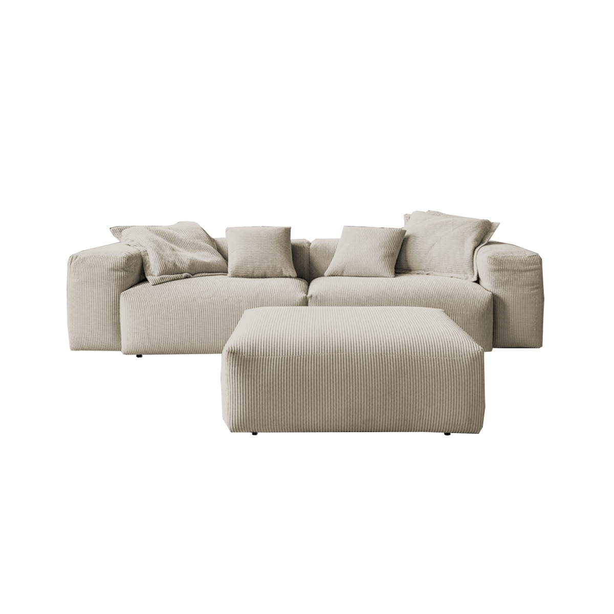 KAWOLA Sofa CELESTE 4-Sitzer mit Hocker Cord cremeweiß Image