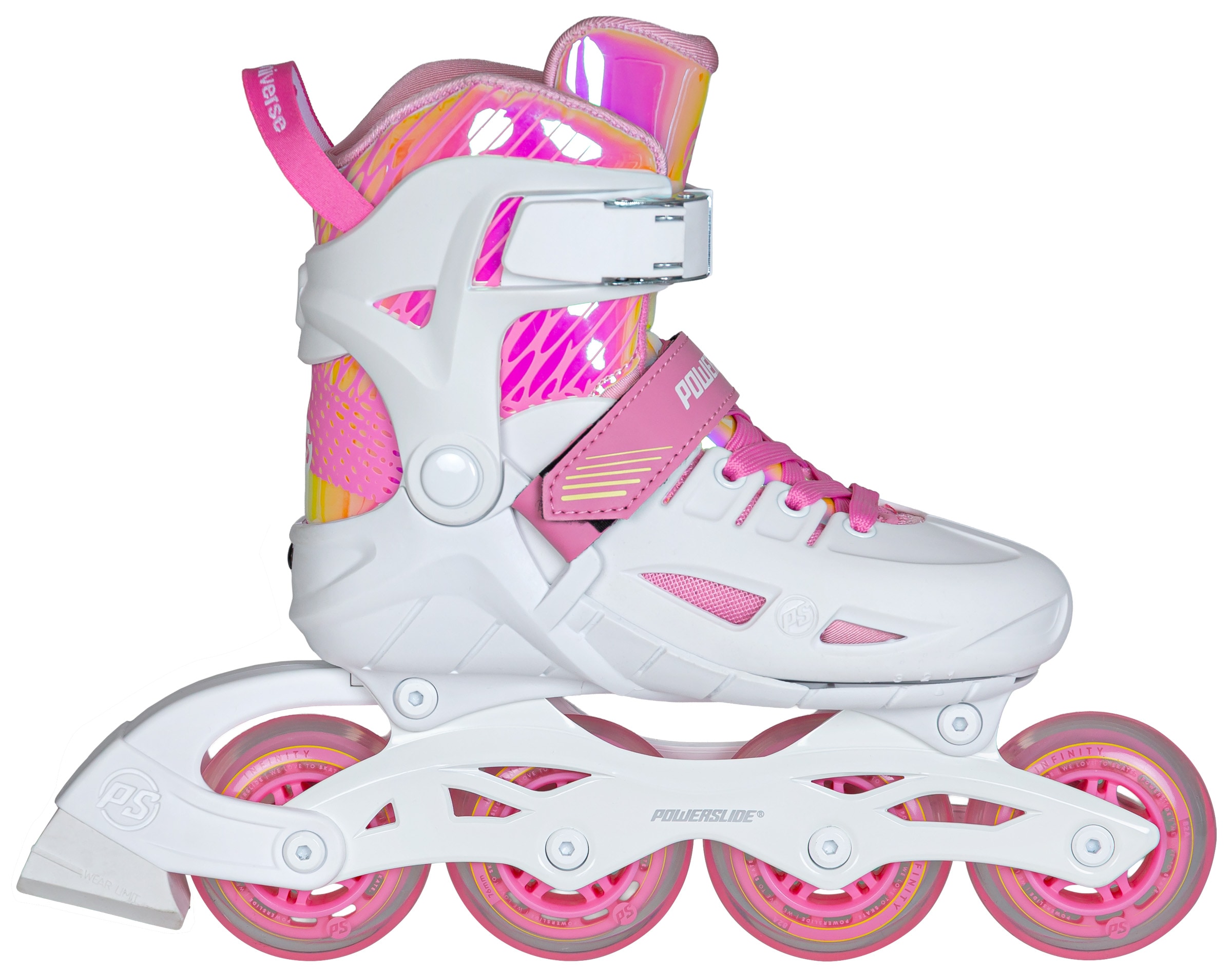 Inlineskates POWERSLIDE "Universe Pink 4W Kids adj" Gr. 37, weiß, Inlineskates_Rollschuhe, Kinder, 37/40 (bis 80 kg), Kunststoff Image