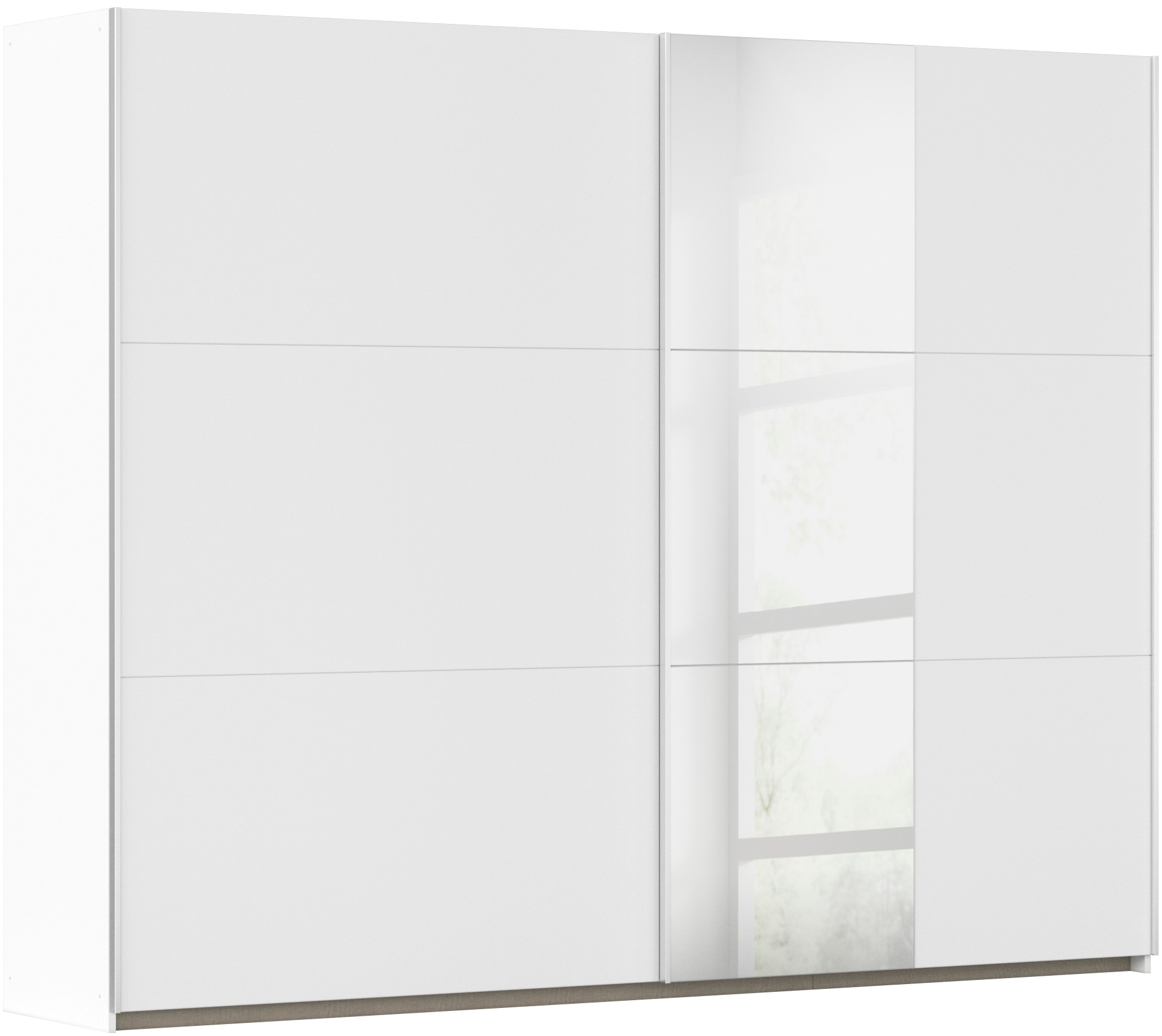 Schwebetürenschrank RAUCH "Kleiderschrank Drehtürenschrank Schrank Garderobe KRONACH TOPSELLER", weiß (alpinweiß, griffleisten alu, 1 spiegel), B:261cm H:210cm T:59cm, Holzwerkstoff, Schränke, Schwebetürenschrank, mit Spiegel und viel Stauraum,...