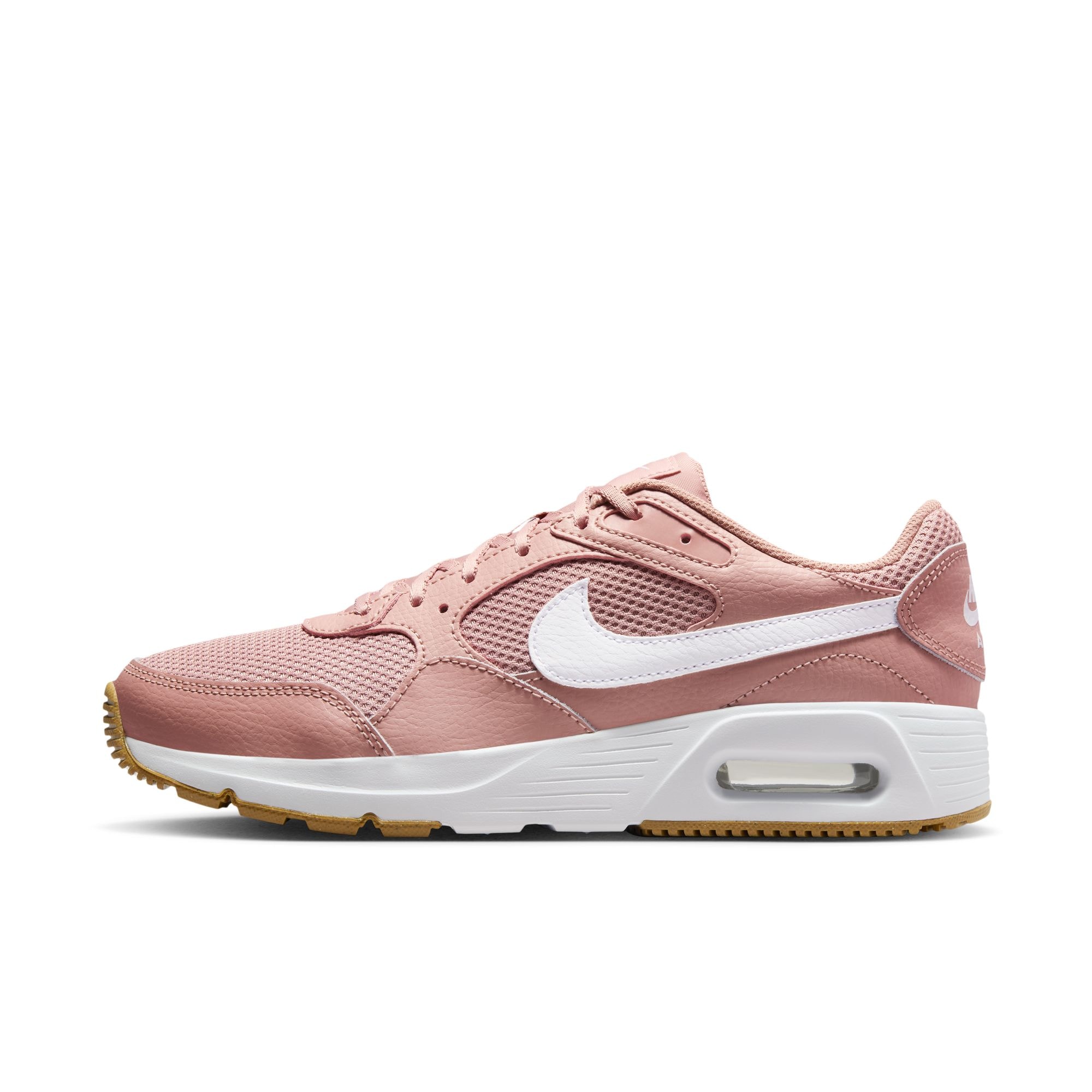 Sneaker NIKE SPORTSWEAR "WMNS NIKE AIR MAX SC", Damen, Gr. 42,5, particle pink, weiß, gum light braun, Leder, Textil, Schuhe Sneaker