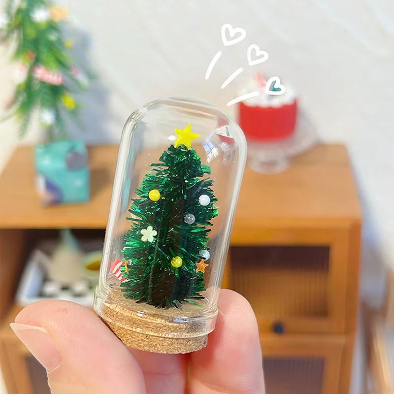 Miniature Glass Christmas Tree Dollhouse Decor Bottle Model christmas Wreath 1pc