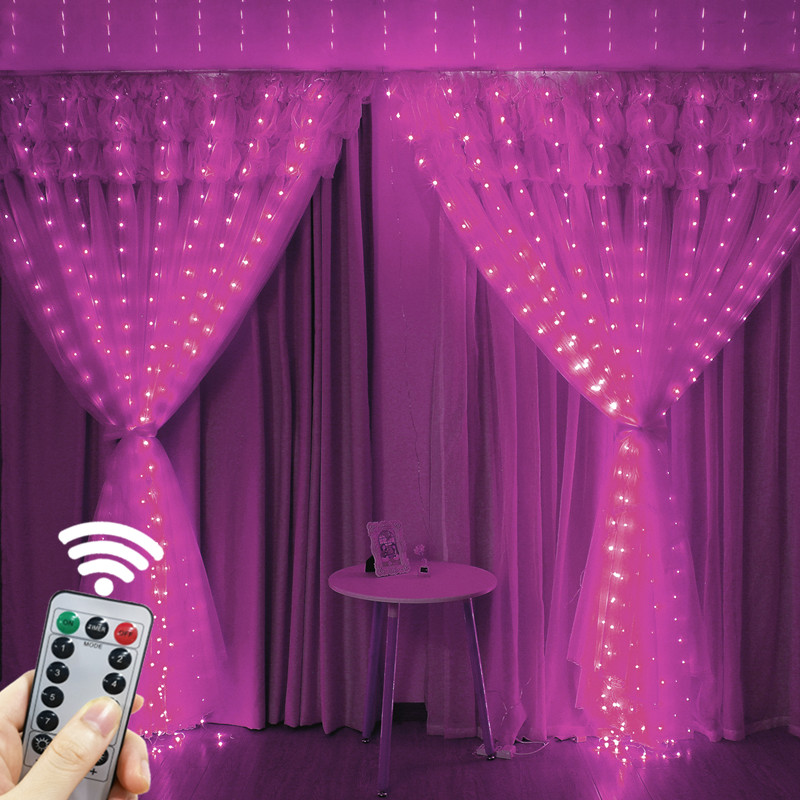USB LED Silver Wire Curtain Lights, Warm White, Christmas Party Decor, Wedding Garland, Home Decoration blue 200leds