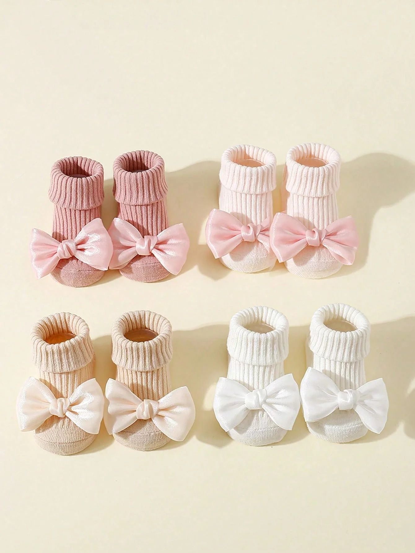 Toddler Socks With Bows Soft Cotton Anti Slip Baby Ankle Socks 4 Pairs set 1 6 12m