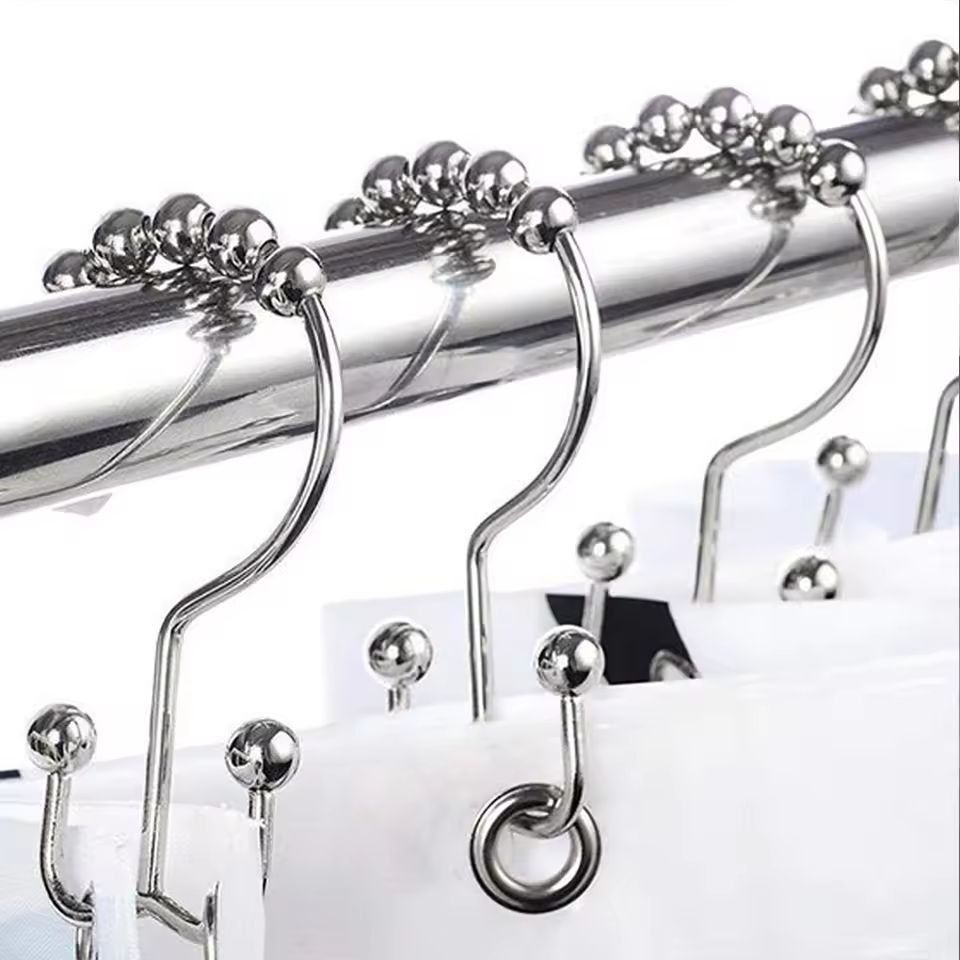 Premium Double Sided Shower Curtain Hooks Smooth Glide Metal Rings For Easy Bathroom Curtain Hanging 6