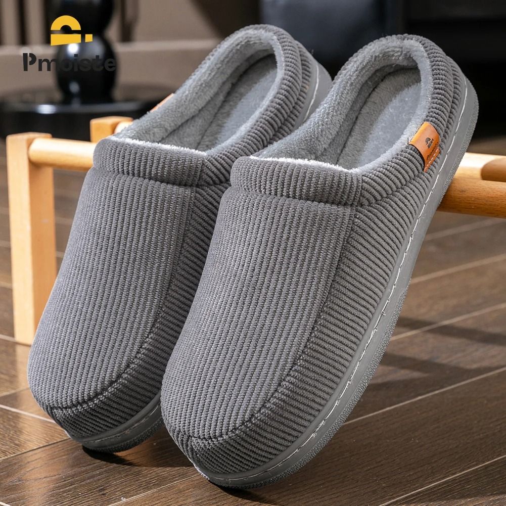 Warm Slippers For Men Memory Foam Non Slip Corduroy House Shoes us 6.5 black
