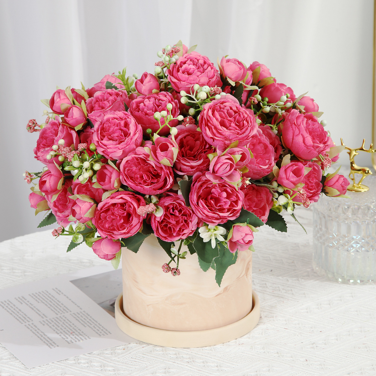 Artificial Flowers Pink White Rose Bouquet, Silk Rose Flower, Home Garden Decoration Wedding Roses, Fake Flowers 4