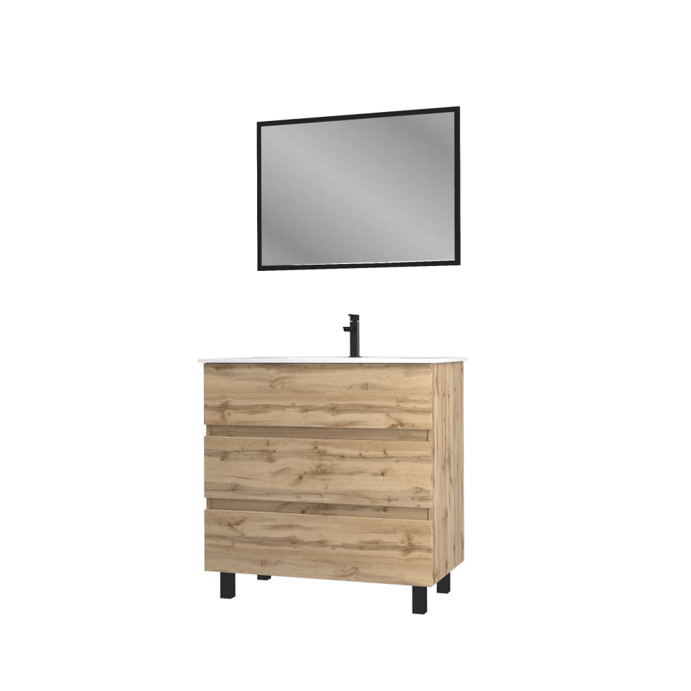 Meuble de salle de bains effet bois marron avec miroir 45x80x81cm
