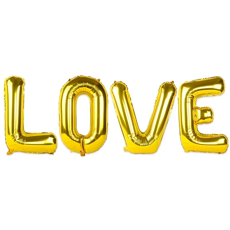 1 Set mit 32 Zoll Liebesballons, Liebesballons aus Aluminiumfolie, Gold- und Silberliebesballons, geeignet für Feiertagsfeiern, Antragszeremonien, Valentinstagsdekorationen Image