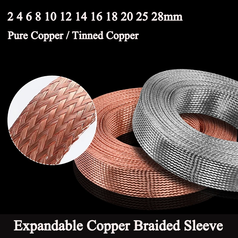 Erweiterbare geflochtene Kupferhülse 2, 4, 6, 8, 10, 12, 14, 16, 18, 20, 25, 28 mm, abgeschirmtes Signalmetallmantelkabel aus reinem Kupfer, verzinntes Kupfer Image