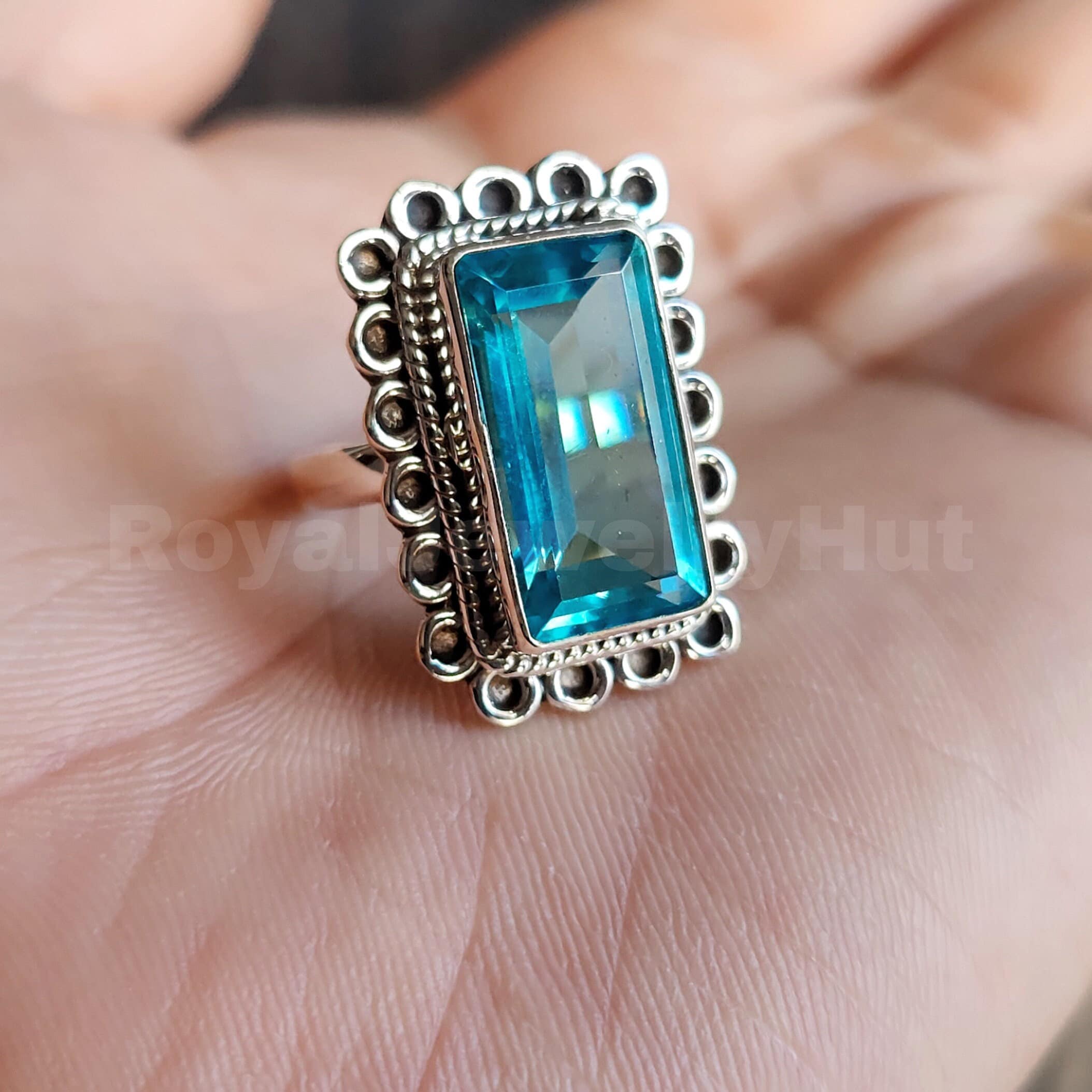 Anello con topazio blu, anello in argento sterling massiccio 925 con topazio blu, anello boho con topazio blu solitario, anello con pietra preziosa bl