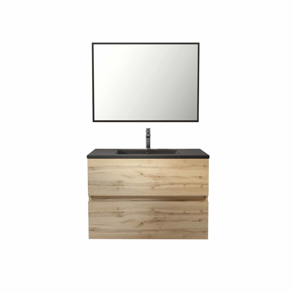 Meuble de salle de bains effet bois marron avec miroir 45x60x54cm