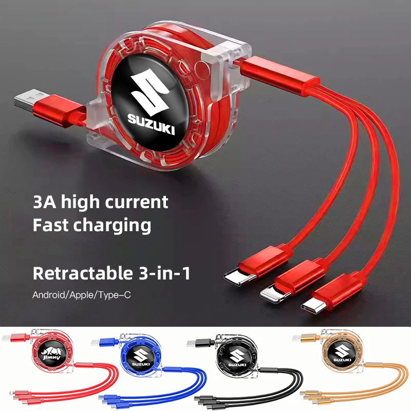3-in-1-Micro-USB-Ladekabel Typ C, Multi-Ladegerät für Suzuki Jimny Swift Samurai Vitara SX4 Alto Kaiser Ingnis DZire Swace Image