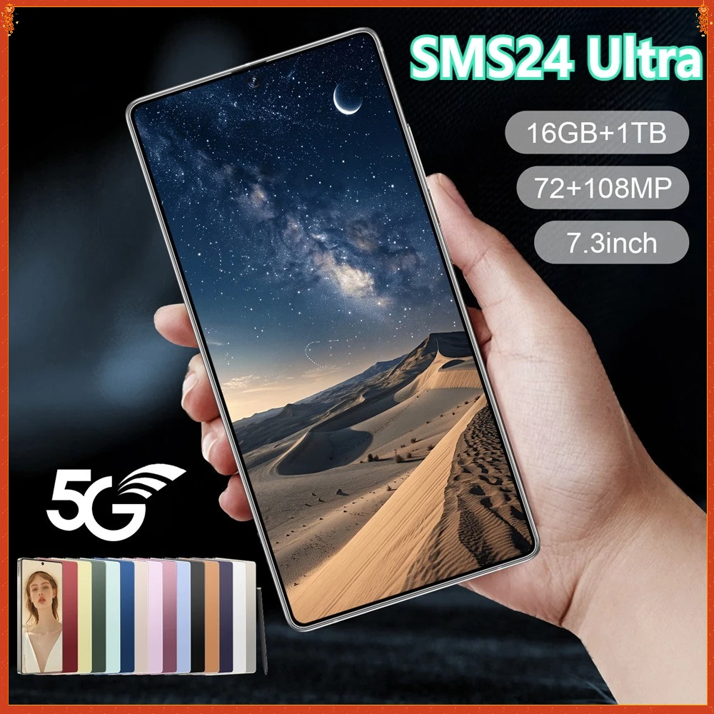 2026 Smartphone 5G for SMS24 Ultra 7.3HD Cell Phone Android 14 72MP+108MP 22G+2TB 7800mAh Unlocked Mobile Phones Dual Sim