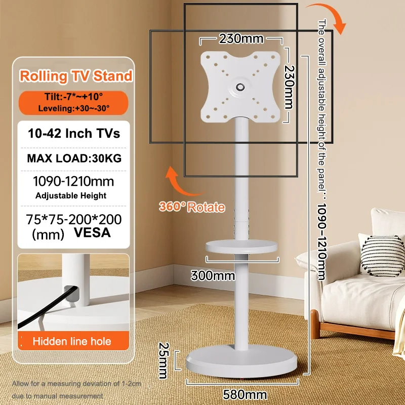 Höhenverstellbarer rollender TV-Ständer für 10- bis 42-Zoll-Fernseher bis zu 66 Pfund. Robuster mobiler TV-Wagen mit Ablage, max. VESA 200 x 200 mm Image
