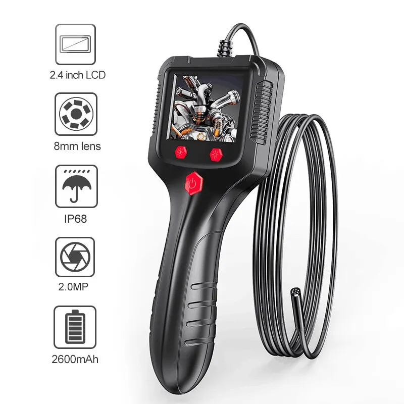 2,4 in ips bildschirm industrie endoskop kamera hd1080p rohr kanal inspektion borescope ip68 wasserdichte leds 2600mah für auto Image