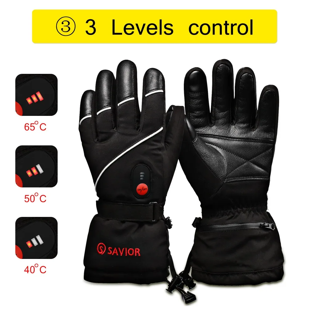 Retter Hitze Winter beheizte Handschuhe für Frauen elektrische Heizung Ski handschuhe Männer Leder handschuh für Sport wiederauf ladbare Batterie thermisch Image